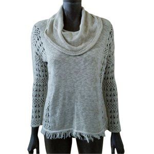 CHICO'S Sweater Womens Oatmeal Marled Cowl Neck Fringe Hem US Size Small